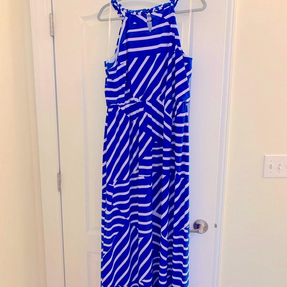 Royal blue and white stripped maxi dress